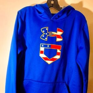 Under Armour youth - L, blue fleece hoodie w/ freedom logo
